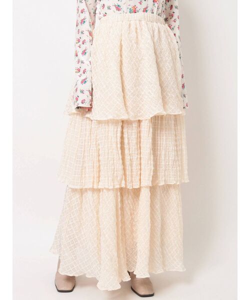 merry jenny(メリージェニー)の「checkシアーテイアードスカート(スカート・レディース・アイボリー/オフホワイト/ブラック・FREE)」の4枚目の写真