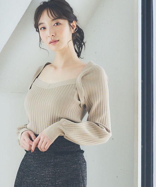 Andemiu（アンデミュウ）の「デコルテデザインニット162151（ニット/セーター・レディース・ブラック/ベージュ/グリーン/パープル・FREE）」の3枚目の写真