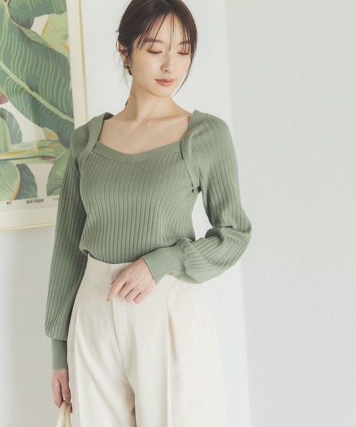 Andemiu（アンデミュウ）の「デコルテデザインニット162151（ニット/セーター・レディース・ブラック/ベージュ/グリーン/パープル・FREE）」の4枚目の写真