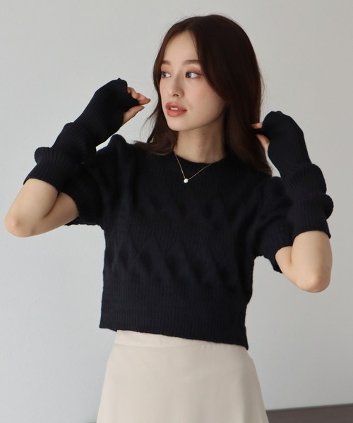 BLUEEAST（ブルーイースト）の「※入荷しない※アームウォーマー付きショートケーブルニット（ニット/セーター・レディース・アイボリー/ブラック/グレー/ピンク・MEDIUM）」の18枚目の写真