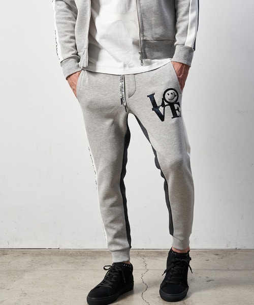 STUD MUFFIN(スタッドマフィン)の「mp10583-TRストレッチポンチヘビージェルプリント バイカラーリブパンツ(その他パンツ・メンズ・ミックスグレー/ブラック・2/3/4)」の2枚目の写真