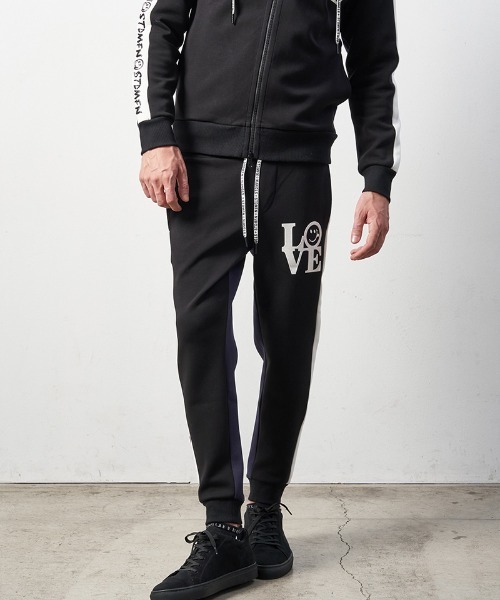 STUD MUFFIN(スタッドマフィン)の「mp10583-TRストレッチポンチヘビージェルプリント バイカラーリブパンツ(その他パンツ・メンズ・ミックスグレー/ブラック・2/3/4)」の4枚目の写真