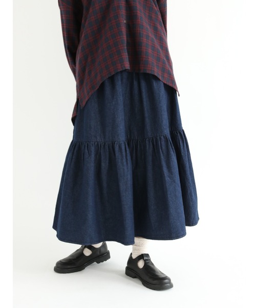 Samansa Mos2（サマンサ モスモス）の「デニム裾ティアードスカート（デニムスカート・レディース・ネイビー・ﾌﾘ-）」の5枚目の写真