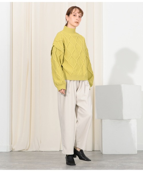 Settimissimo（セッティミッシモ）の「ブラッシュツイルギャザースラックスパンツ（スラックス・レディース・オフホワイト/モカ・M）」の8枚目の写真