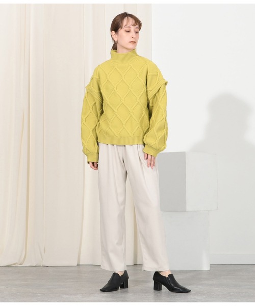 Settimissimo（セッティミッシモ）の「ブラッシュツイルギャザースラックスパンツ（スラックス・レディース・オフホワイト/モカ・M）」の9枚目の写真