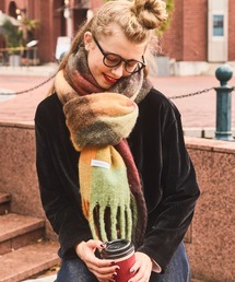 BONLECILL | マルチチェック柄 ボリュームフリンジマフラー(マフラー)