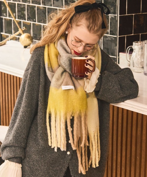 セール】マルチチェック柄 ボリュームフリンジマフラー（マフラー