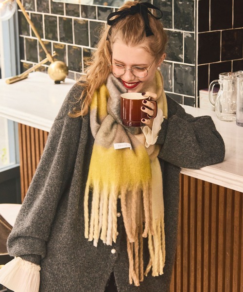 セール】マルチチェック柄 ボリュームフリンジマフラー（マフラー