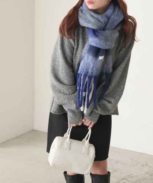 セール】マルチチェック柄 ボリュームフリンジマフラー