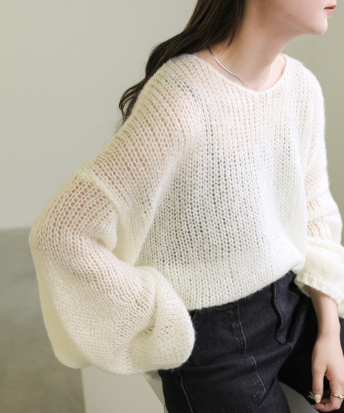 セール】Vネック透かし編みオーバーニット（ニット/セーター）｜select