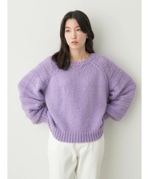 earth music&ecology（アースミュージックアンドエコロジー）の「袖ガーター編みニットプルオーバー（ニット/セーター・レディース・オフホワイト/サックスブルー/ラベンダー/オレンジ・FREE）」の14枚目の写真