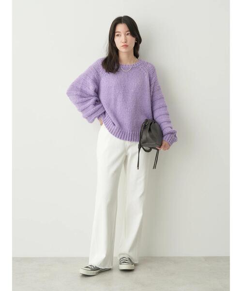 earth music&ecology（アースミュージックアンドエコロジー）の「袖ガーター編みニットプルオーバー（ニット/セーター・レディース・オフホワイト/サックスブルー/ラベンダー/オレンジ・FREE）」の18枚目の写真
