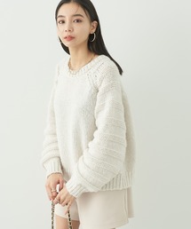 袖ガーター編みニットプルオーバー