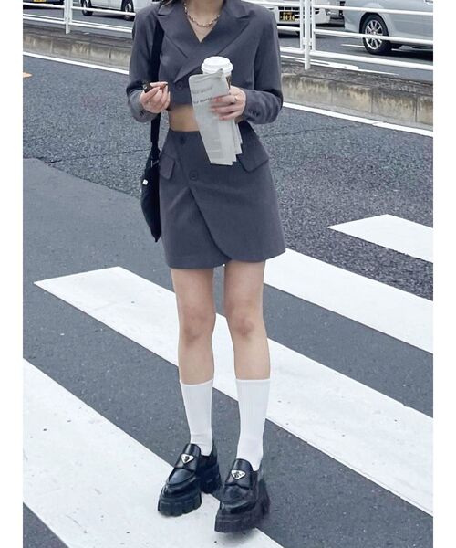 EVRIS（エヴリス）の「ラップデザインミニスカート【セットアップ着用可能】（スカート・レディース・パープル/ブラック/グレー・SMALL/MEDIUM）」の19枚目の写真