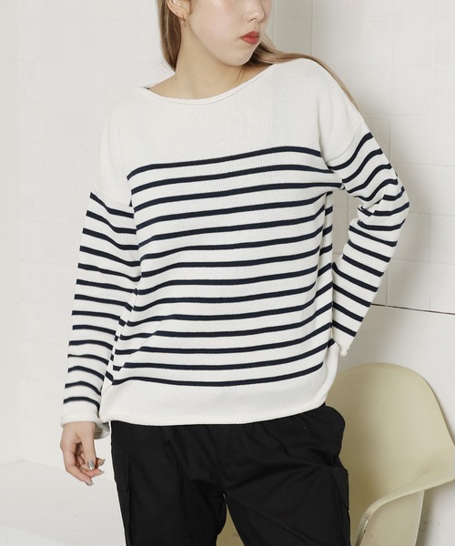 TRICOTS JEAN MARC（トリコットジーンマルク）の「Tricots jean marc/トリコット・ジーン・マルク NAVAL プルオーバー ニット ボートネック ボーダー バスクシャツ（ニット/セーター・レディース・ベージュ/ナチュラル・FREE）」の2枚目の写真