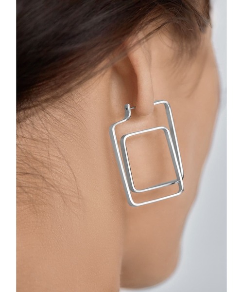 STYLE DELI（スタイルデリ）の「ダブルスクエア平打ちピアス（ピアス（両耳用）・レディース・シルバー/ゴールド・FREE）」の10枚目の写真