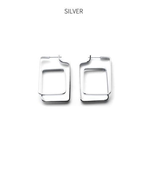 STYLE DELI（スタイルデリ）の「ダブルスクエア平打ちピアス（ピアス（両耳用）・レディース・シルバー/ゴールド・FREE）」の12枚目の写真