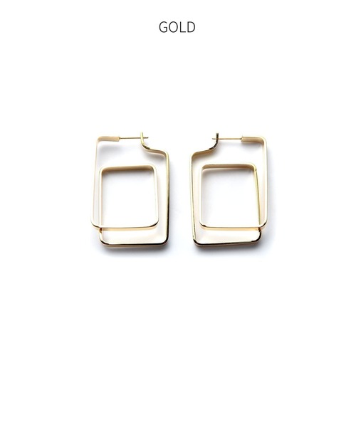 STYLE DELI（スタイルデリ）の「ダブルスクエア平打ちピアス（ピアス（両耳用）・レディース・シルバー/ゴールド・FREE）」の13枚目の写真