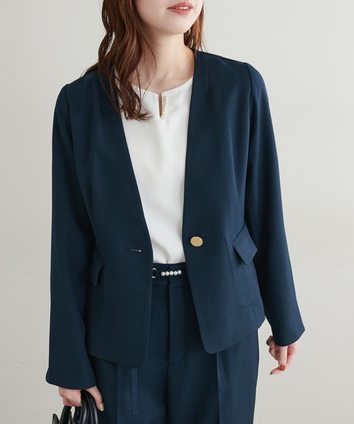 natural couture（ナチュラルクチュール）の「セットアップ可/リバーシブル釦ウォッシャブルジャケット（テーラードジャケット・レディース・グレイッシュベージュ/ベージュ/ネイビー/ブラック・FREE）」の4枚目の写真