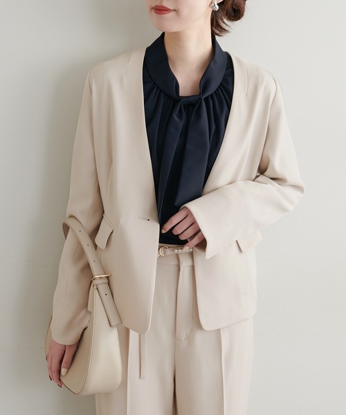 natural couture（ナチュラルクチュール）の「セットアップ可/リバーシブル釦ウォッシャブルジャケット（テーラードジャケット・レディース・グレイッシュベージュ/ベージュ/ネイビー/ブラック・FREE）」の3枚目の写真