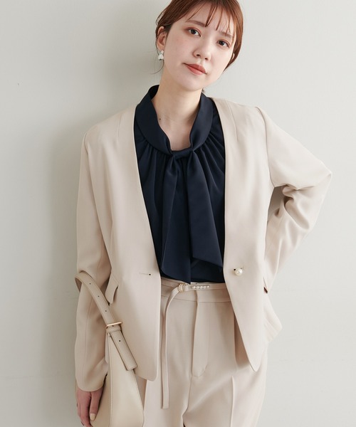 natural couture（ナチュラルクチュール）の「セットアップ可/リバーシブル釦ウォッシャブルジャケット（テーラードジャケット・レディース・グレイッシュベージュ/ベージュ/ネイビー/ブラック・FREE）」の22枚目の写真