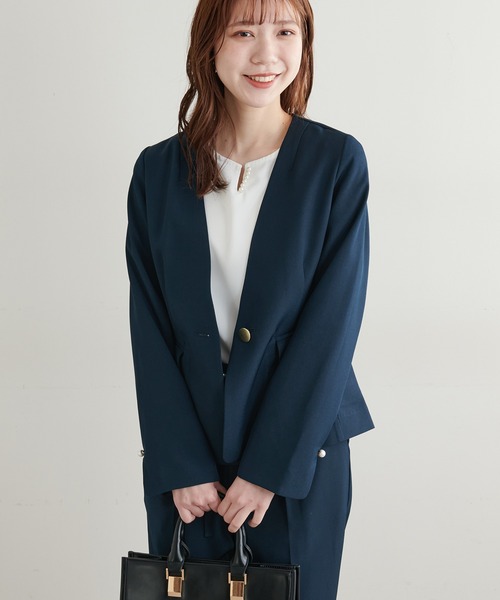 natural couture（ナチュラルクチュール）の「セットアップ可/リバーシブル釦ウォッシャブルジャケット（テーラードジャケット・レディース・グレイッシュベージュ/ベージュ/ネイビー/ブラック・FREE）」の14枚目の写真