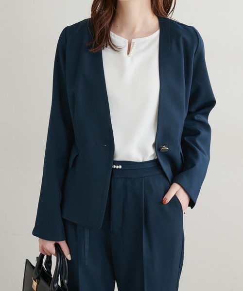 natural couture（ナチュラルクチュール）の「セットアップ可/リバーシブル釦ウォッシャブルジャケット（テーラードジャケット・レディース・グレイッシュベージュ/ベージュ/ネイビー/ブラック・FREE）」の11枚目の写真