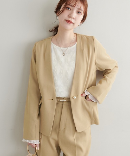 natural couture（ナチュラルクチュール）の「セットアップ可/リバーシブル釦ウォッシャブルジャケット（テーラードジャケット・レディース・グレイッシュベージュ/ベージュ/ネイビー/ブラック・FREE）」の10枚目の写真