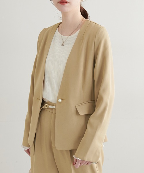 natural couture（ナチュラルクチュール）の「セットアップ可/リバーシブル釦ウォッシャブルジャケット（テーラードジャケット・レディース・グレイッシュベージュ/ベージュ/ネイビー/ブラック・FREE）」の13枚目の写真