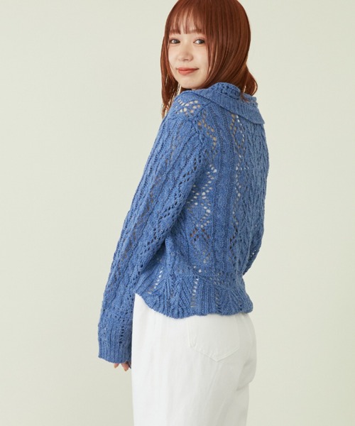 mebole(メボレ)の「ビッグカラーかぎ編みニット(ニット/セーター・レディース・ブルー/ホワイト・FREE)」の6枚目の写真