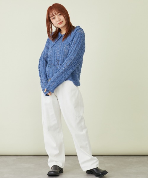 mebole(メボレ)の「ビッグカラーかぎ編みニット(ニット/セーター・レディース・ブルー/ホワイト・FREE)」の3枚目の写真
