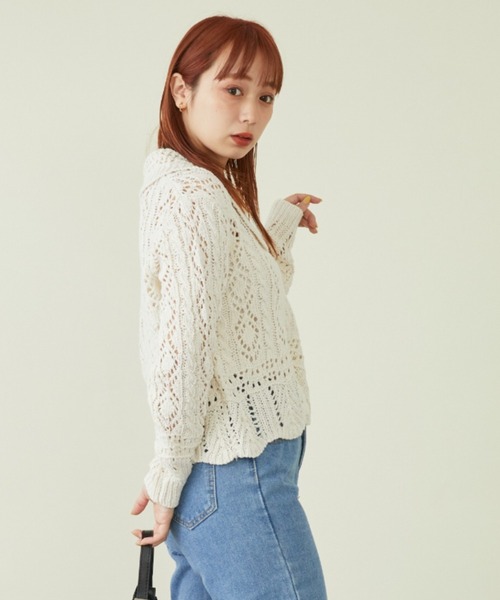 mebole(メボレ)の「ビッグカラーかぎ編みニット(ニット/セーター・レディース・ブルー/ホワイト・FREE)」の21枚目の写真