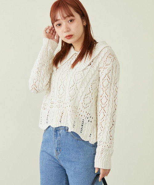 mebole(メボレ)の「ビッグカラーかぎ編みニット(ニット/セーター・レディース・ブルー/ホワイト・FREE)」の18枚目の写真