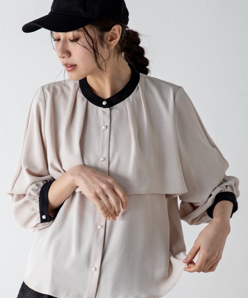 MILLION CARATS（ミリオンカラッツ）の「【袖2WAY】長さ調節可能な袖で幅広い着こなしへ！フロントのラッフルでこなれ感のあるきれいめスタイルが完成するブラウス（シャツ/ブラウス・レディース・ベージュ/ブラック/オフホワイト/マルチ・FREE）」の3枚目の写真