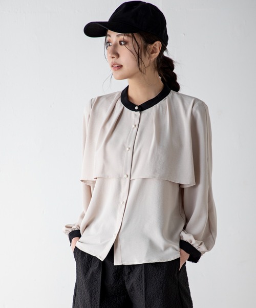 MILLION CARATS（ミリオンカラッツ）の「【袖2WAY】長さ調節可能な袖で幅広い着こなしへ！フロントのラッフルでこなれ感のあるきれいめスタイルが完成するブラウス（シャツ/ブラウス・レディース・ベージュ/ブラック/オフホワイト/マルチ・FREE）」の16枚目の写真