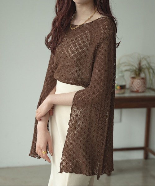 Ambre Ciel(アンブルシエル)の「アソート袖スリットレーストップス/【WEB/EC限定商品】(Tシャツ/カットソー・レディース・ダークブラウン/オレンジ/アイボリー・FREE)」の2枚目の写真