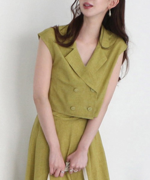 ROYAL PARTY（ロイヤルパーティー）の「リネン風フレンチスリーブブラウス（シャツ/ブラウス・レディース・グリーン/ブラック/オフホワイト・FREE）」の3枚目の写真