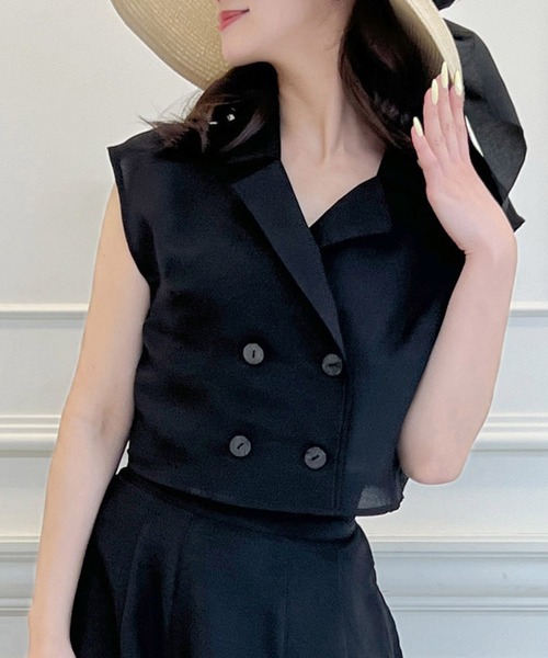 ROYAL PARTY（ロイヤルパーティー）の「リネン風フレンチスリーブブラウス（シャツ/ブラウス・レディース・グリーン/ブラック/オフホワイト・FREE）」の2枚目の写真