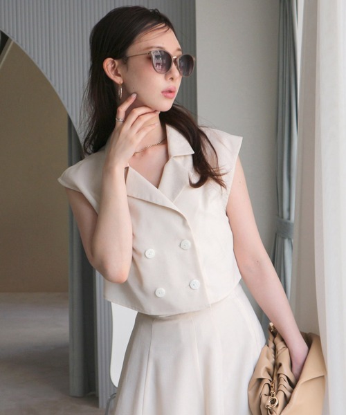 ROYAL PARTY（ロイヤルパーティー）の「リネン風フレンチスリーブブラウス（シャツ/ブラウス・レディース・グリーン/ブラック/オフホワイト・FREE）」の4枚目の写真