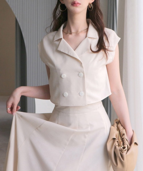 ROYAL PARTY（ロイヤルパーティー）の「リネン風フレンチスリーブブラウス（シャツ/ブラウス・レディース・グリーン/ブラック/オフホワイト・FREE）」の5枚目の写真