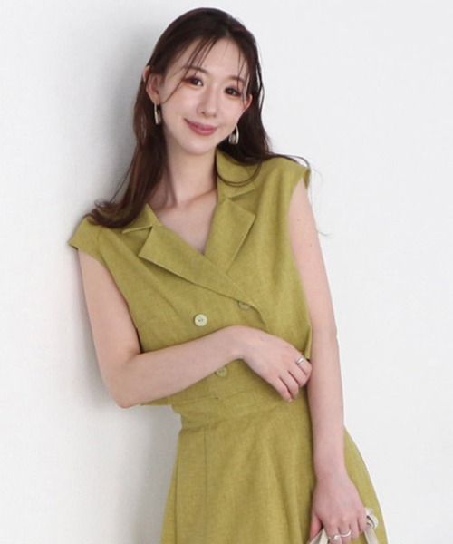 ROYAL PARTY（ロイヤルパーティー）の「リネン風フレンチスリーブブラウス（シャツ/ブラウス・レディース・グリーン/ブラック/オフホワイト・FREE）」の10枚目の写真