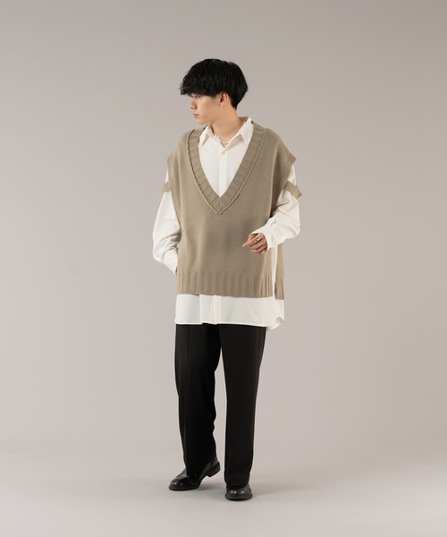 selle glant（セレグランテ）の「VNECK OPEN KNIT VEST/Ⅴネックオープンニットベスト（ベスト・メンズ・ブラック/グレイッシュベージュ・MEDIUM/LARGE）」の19枚目の写真