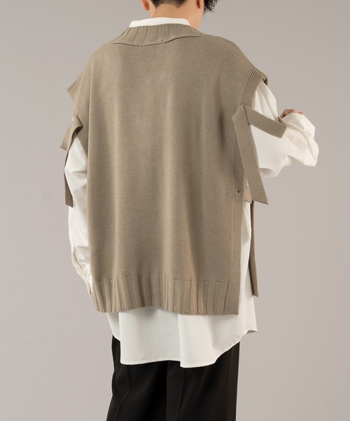 selle glant（セレグランテ）の「VNECK OPEN KNIT VEST/Ⅴネックオープンニットベスト（ベスト・メンズ・ブラック/グレイッシュベージュ・MEDIUM/LARGE）」の18枚目の写真