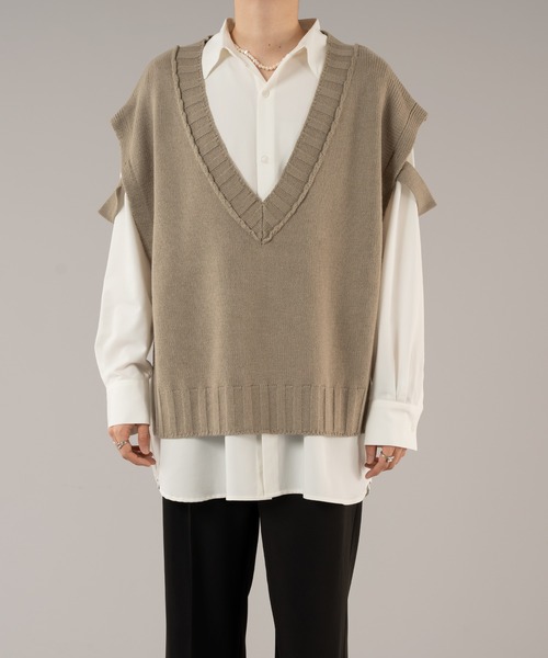 selle glant（セレグランテ）の「VNECK OPEN KNIT VEST/Ⅴネックオープンニットベスト（ベスト・メンズ・ブラック/グレイッシュベージュ・MEDIUM/LARGE）」の22枚目の写真