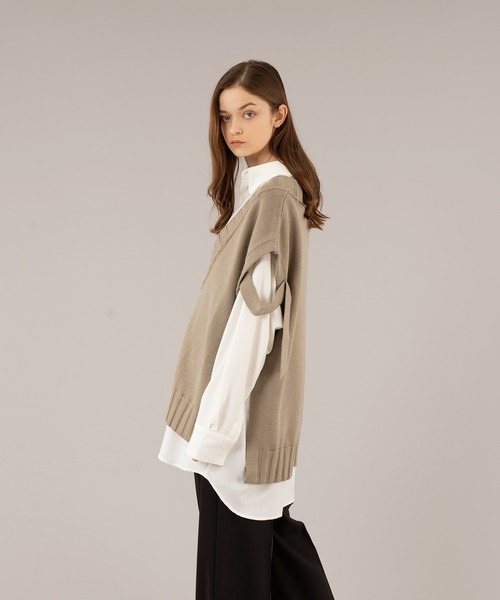 selle glant（セレグランテ）の「VNECK OPEN KNIT VEST/Ⅴネックオープンニットベスト（ベスト・メンズ・ブラック/グレイッシュベージュ・MEDIUM/LARGE）」の11枚目の写真