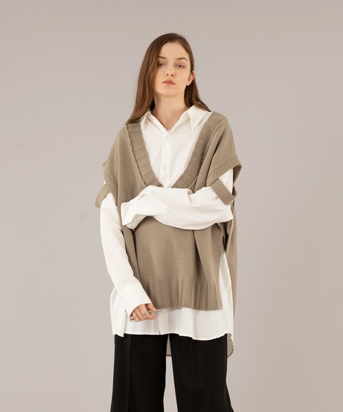 selle glant（セレグランテ）の「VNECK OPEN KNIT VEST/Ⅴネックオープンニットベスト（ベスト・メンズ・ブラック/グレイッシュベージュ・MEDIUM/LARGE）」の10枚目の写真