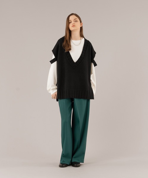 selle glant（セレグランテ）の「VNECK OPEN KNIT VEST/Ⅴネックオープンニットベスト（ベスト・メンズ・ブラック/グレイッシュベージュ・MEDIUM/LARGE）」の9枚目の写真