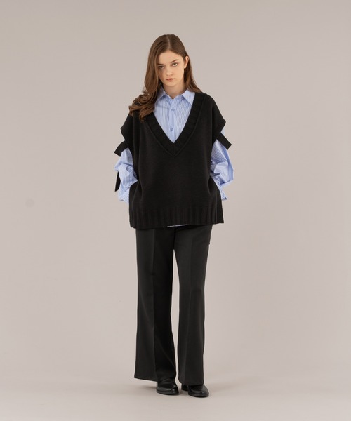 selle glant（セレグランテ）の「VNECK OPEN KNIT VEST/Ⅴネックオープンニットベスト（ベスト・メンズ・ブラック/グレイッシュベージュ・MEDIUM/LARGE）」の6枚目の写真
