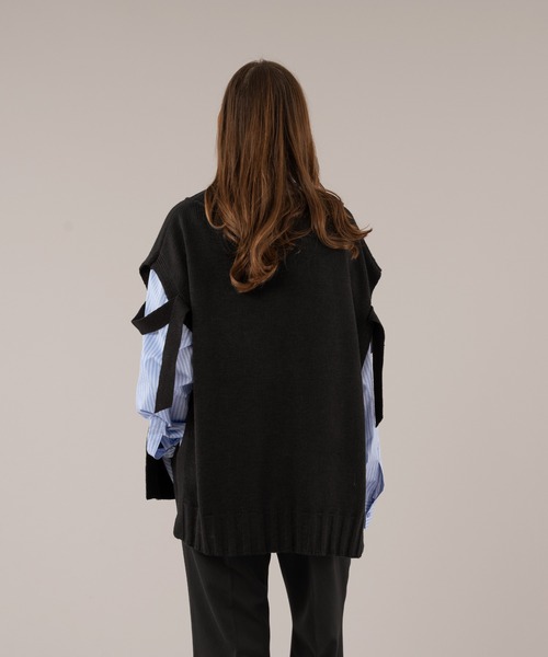 selle glant（セレグランテ）の「VNECK OPEN KNIT VEST/Ⅴネックオープンニットベスト（ベスト・メンズ・ブラック/グレイッシュベージュ・MEDIUM/LARGE）」の5枚目の写真