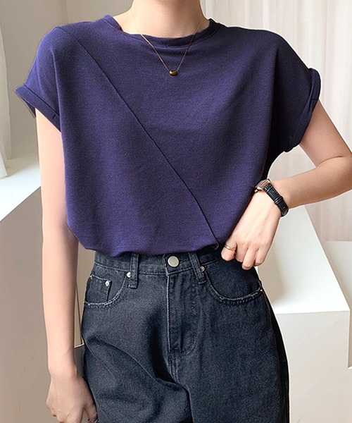 Dewlily(デューリリー)の「フレンチスリーブカットソー(Tシャツ/カットソー・レディース・パープル/ブラック/ホワイト・L/M/XL)」の3枚目の写真
